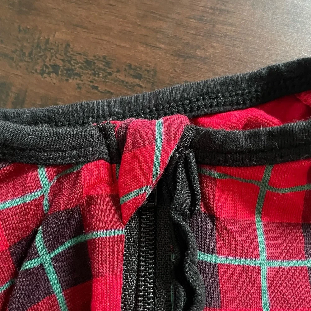 Kickee Pants Red Plaid Ruffle Bamboo Zip One Piece